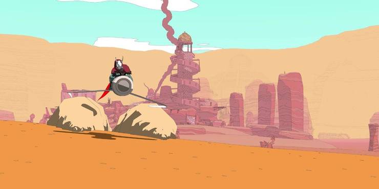 sable-screenshot-of-protagonist-on-hoverbike-in-desert-with-city-in-backdrop.jpg (740×370)