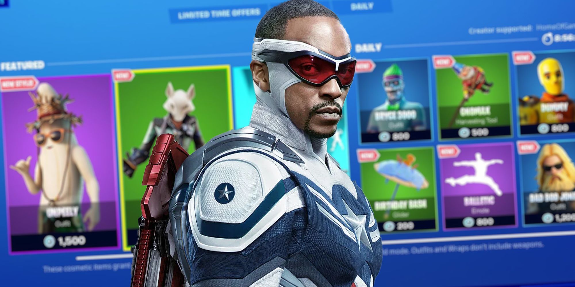sam wilson in front of the fortnite store