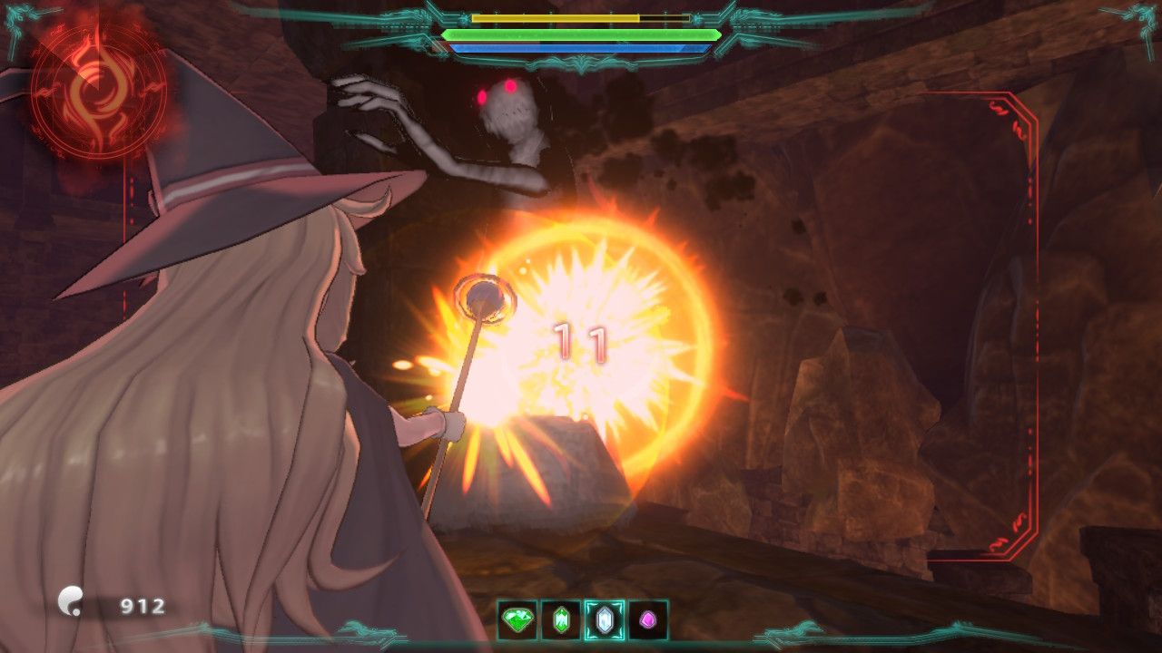 Nobeta launches a Fire spell at a monster in Little Witch Nobeta.