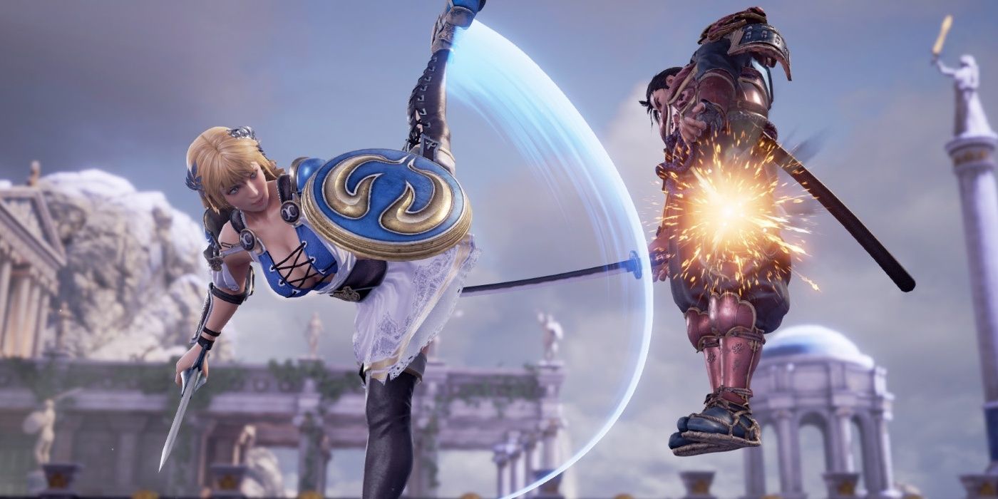 Sophitia launching Mitsurugi into the air with a high kick