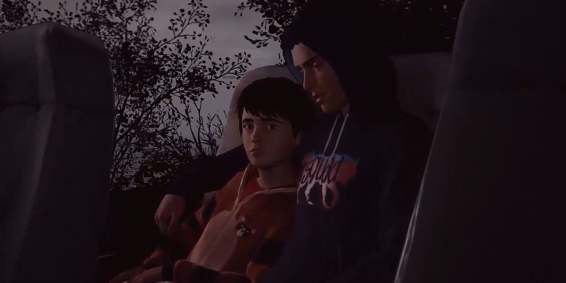 A touching moment where Sean puts his arm around Daniel and tells him a fantasy story just like their dad would aboard a bus in Life is Strange 2