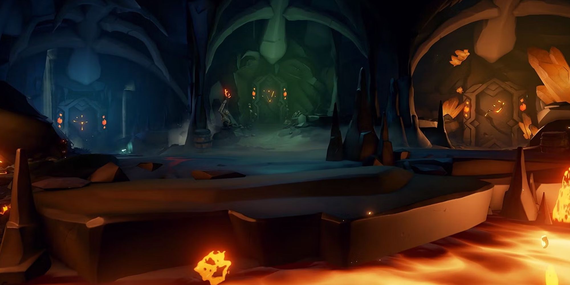 Caves and lava in Sea of Thieves.