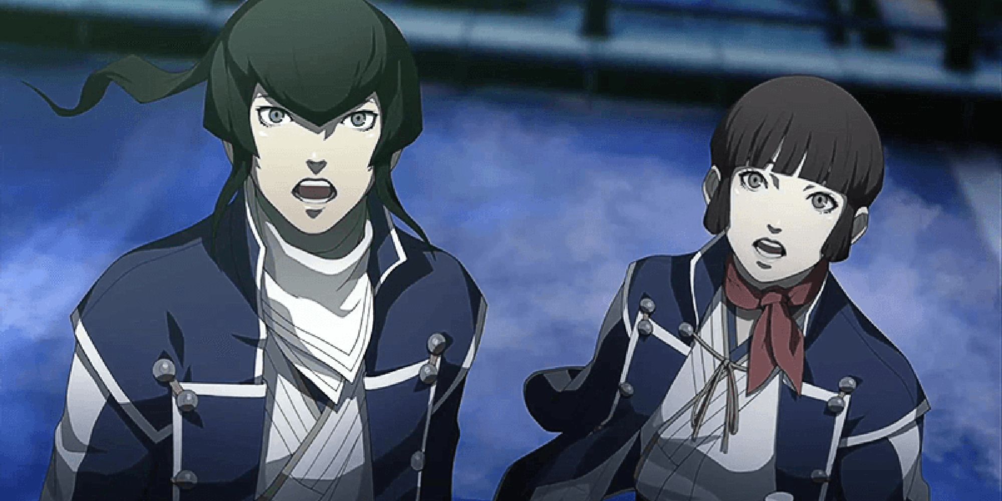 Shin Megami Tensei 4 Isabeau and Flynn looking up shocked