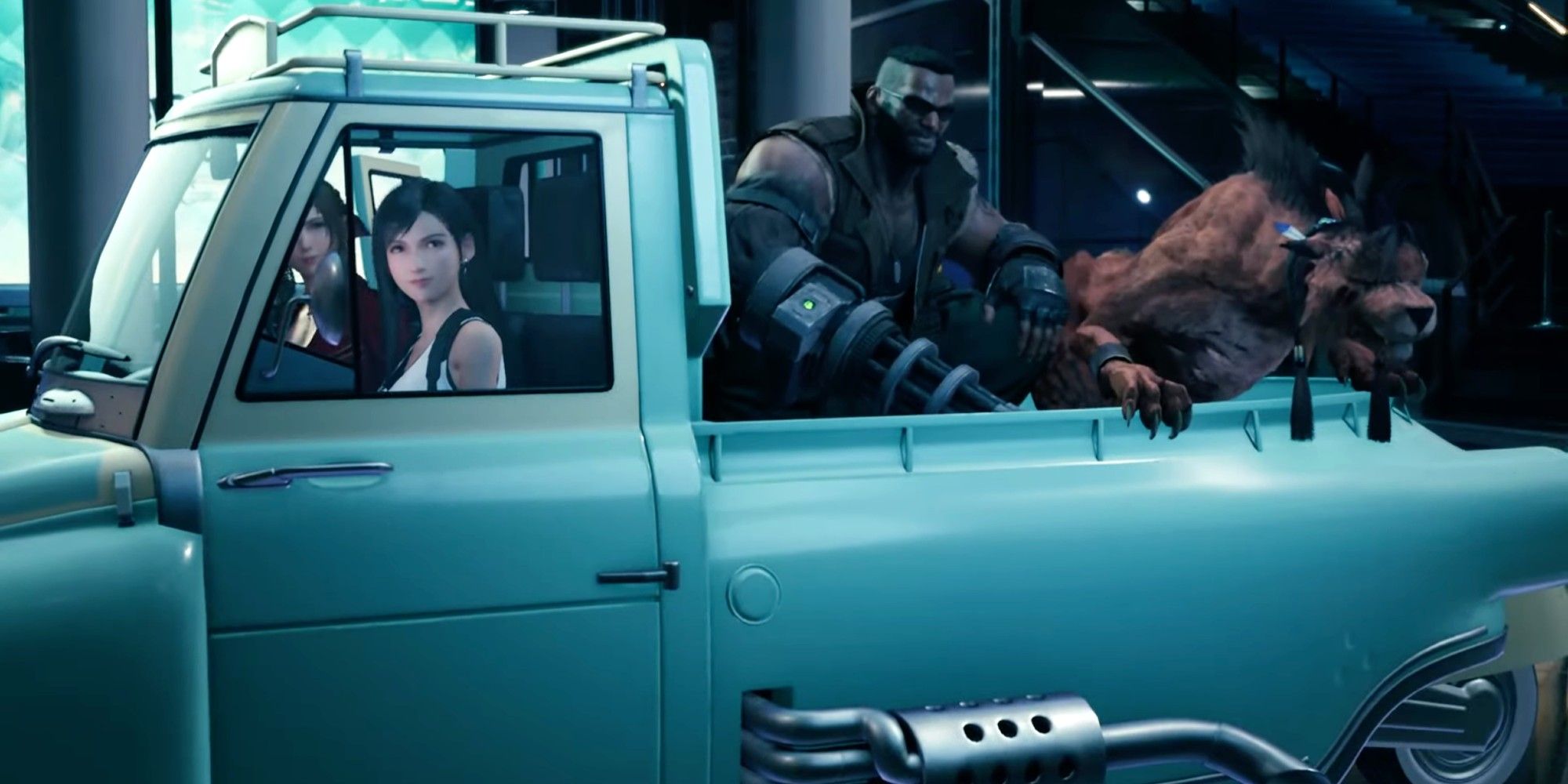 The gang waiting on cloud inside the Shinra Truck - Final Fantasy 7