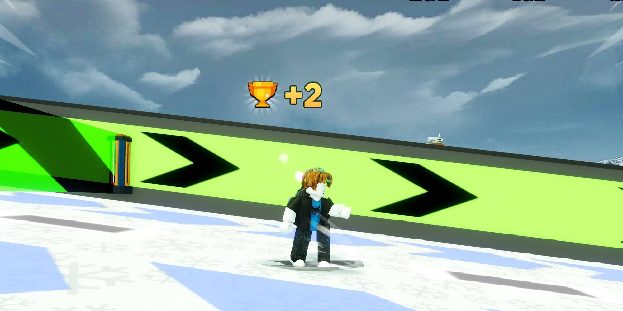 Ski Race Character Going Down Ski Slope On Snowboard