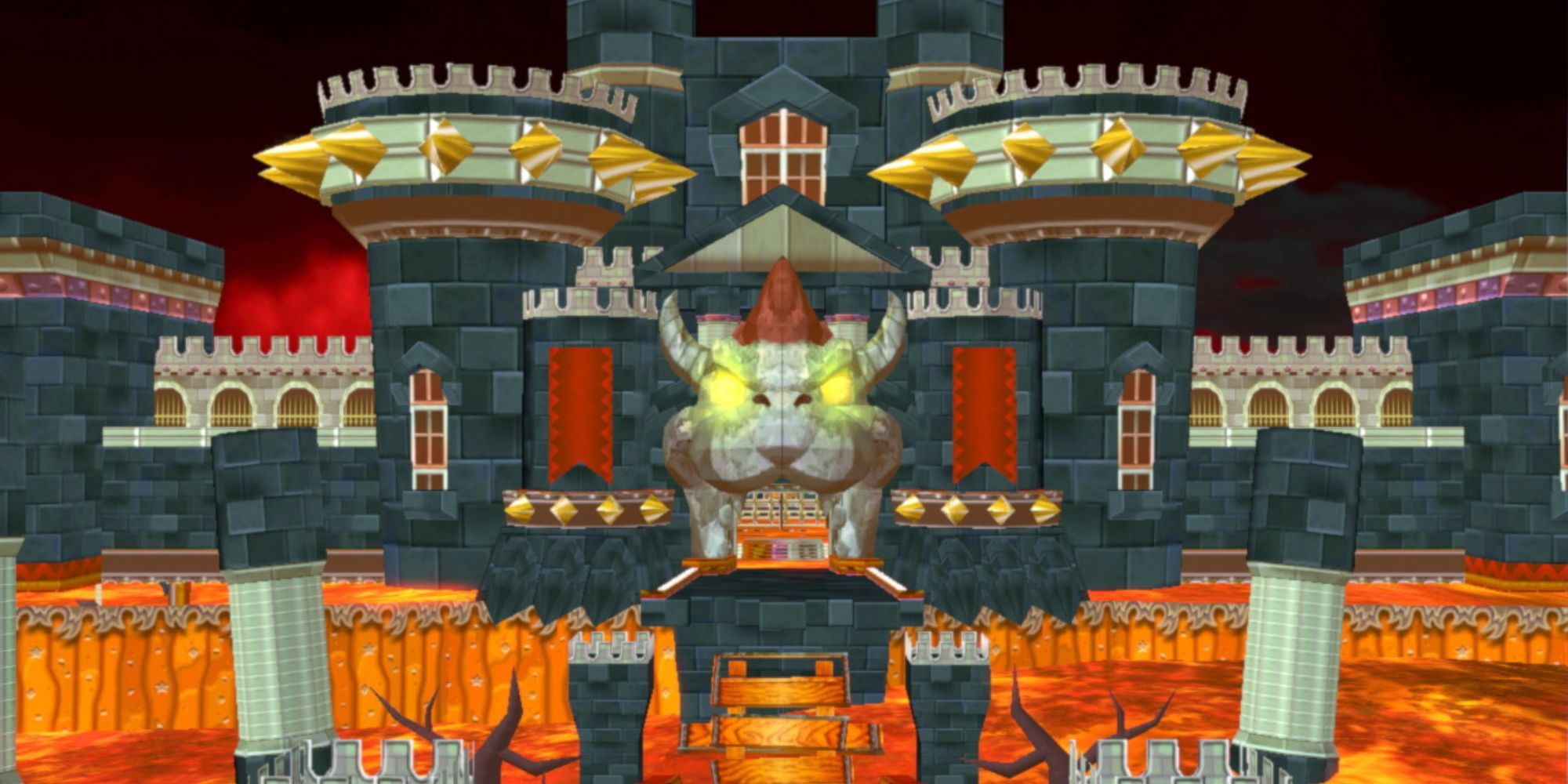 super smash bros bowser's castle surrounded by moat of lava