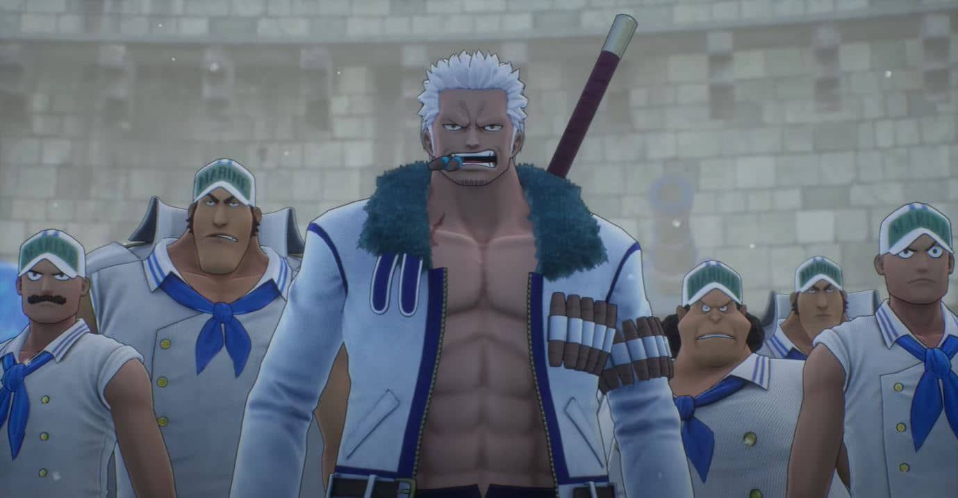 Smoker surrounded by allies in One Piece Odyssey