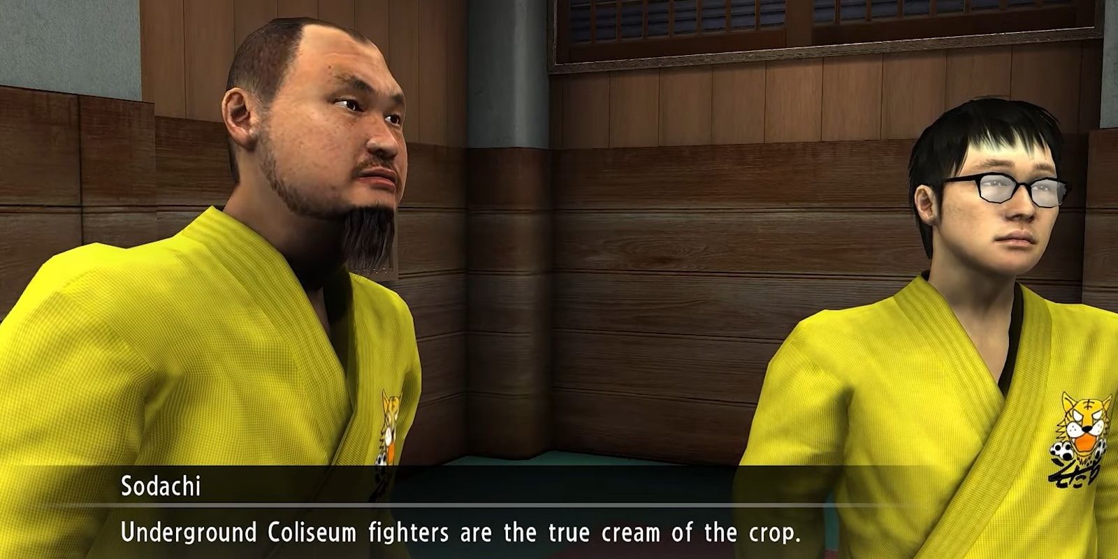 Sodachi and Hideo inside the dojo from Yakuza 4.