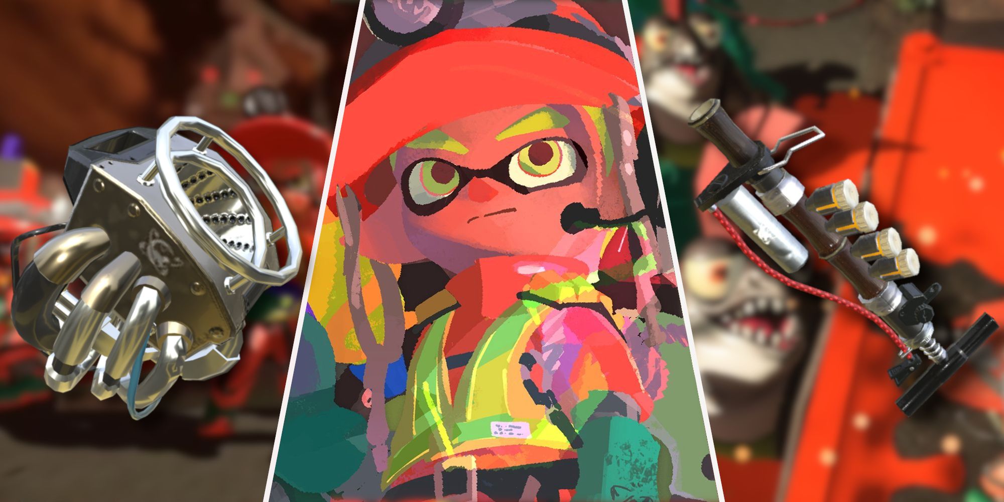 The Grizzco Slosher and Charger weapons in Splatoon 3