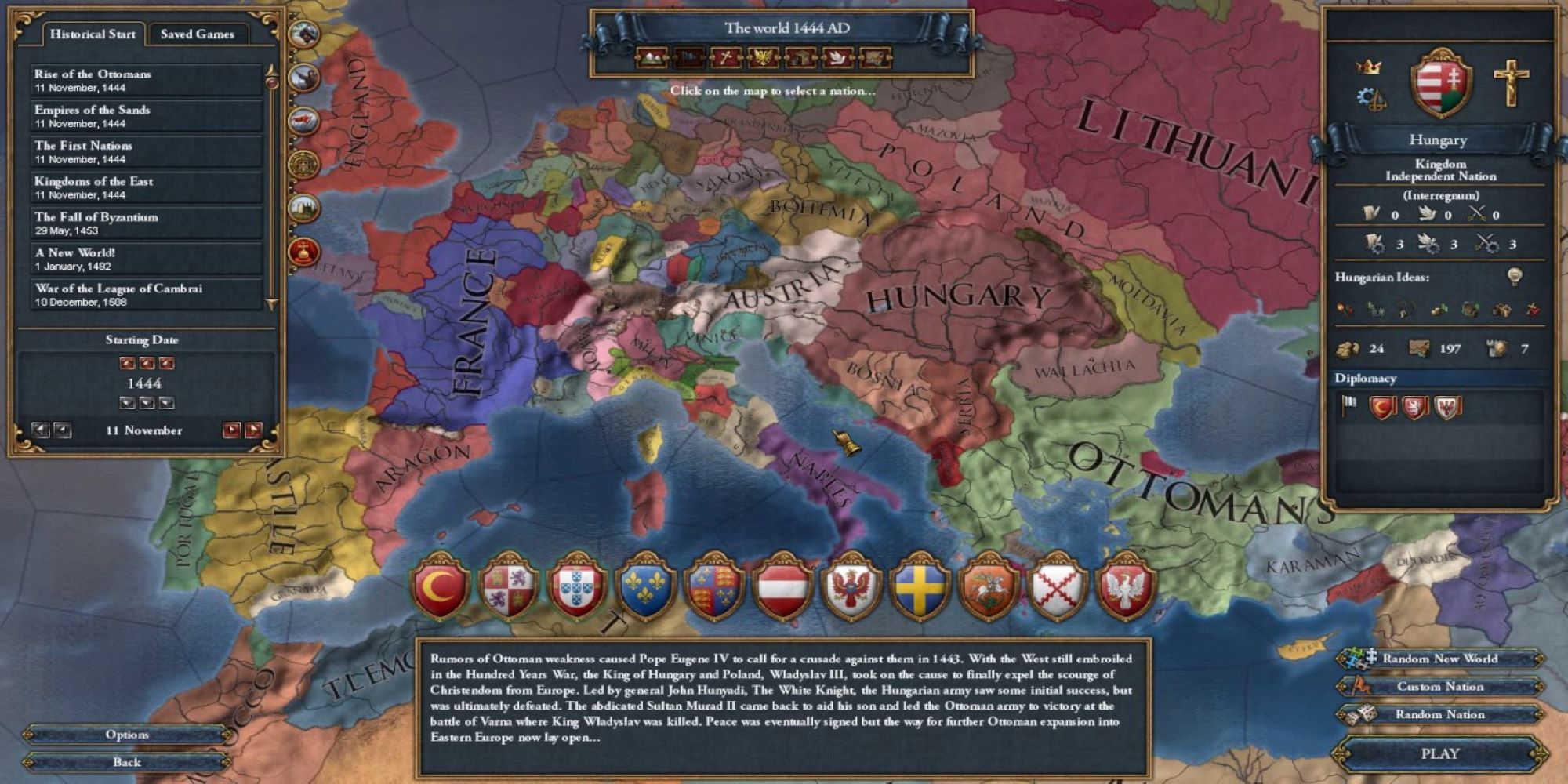 Starting Nations from Europa Universalis 4