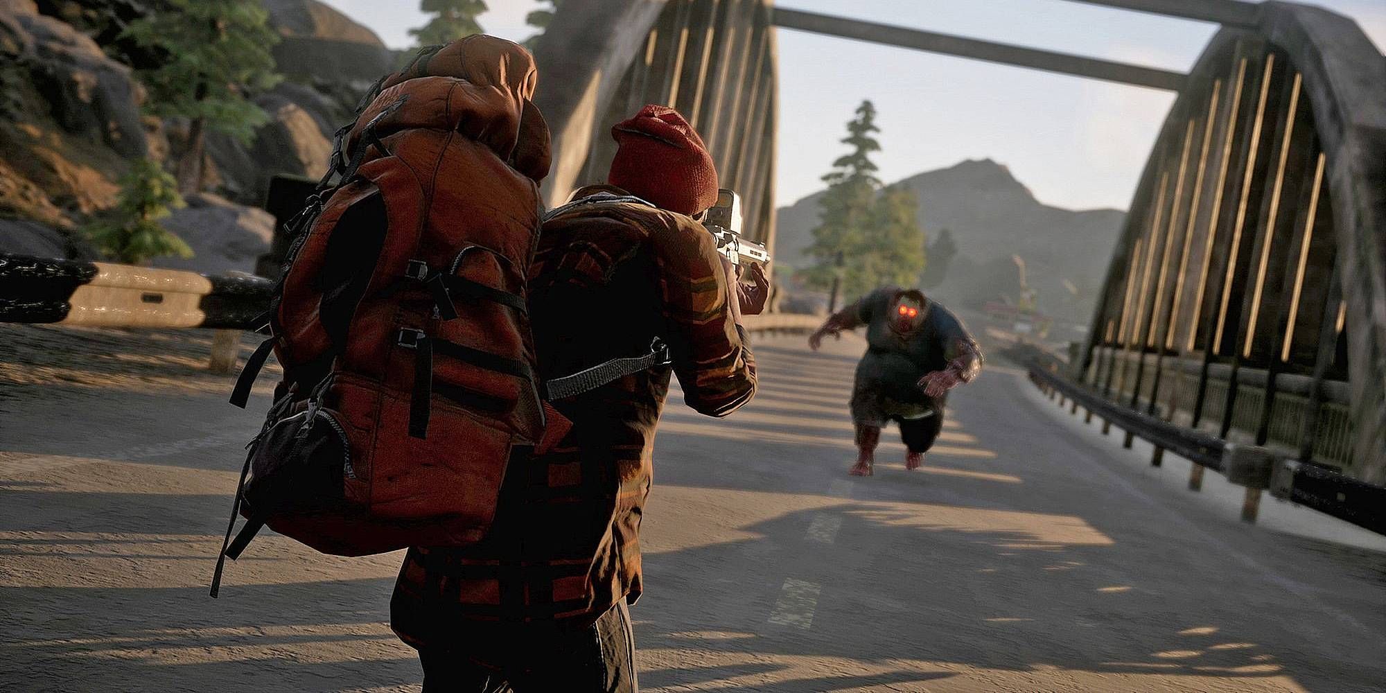 A figure faces off against a bloated zombie in State of Decay 2