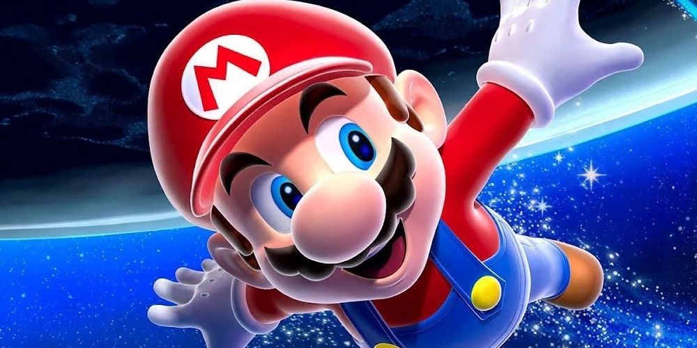 Mario flying through space in Super Mario Galaxy cover art