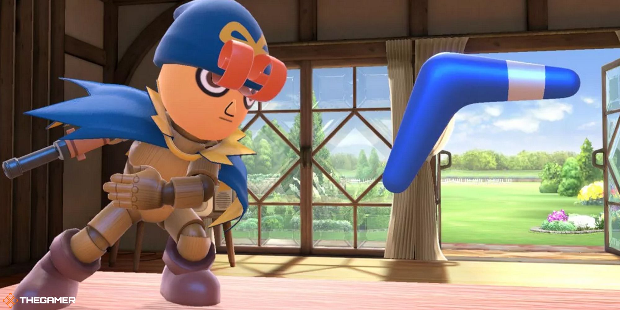 Geno in the middle of a boomerang throwing animation in Super Smash Bros Ultimate