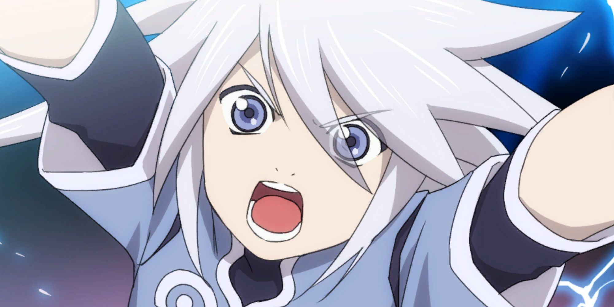An image of Genis' Mystic Arte cut-in from Tales of Symphonia Remastered, having him raise his arms toward the sky and scream.