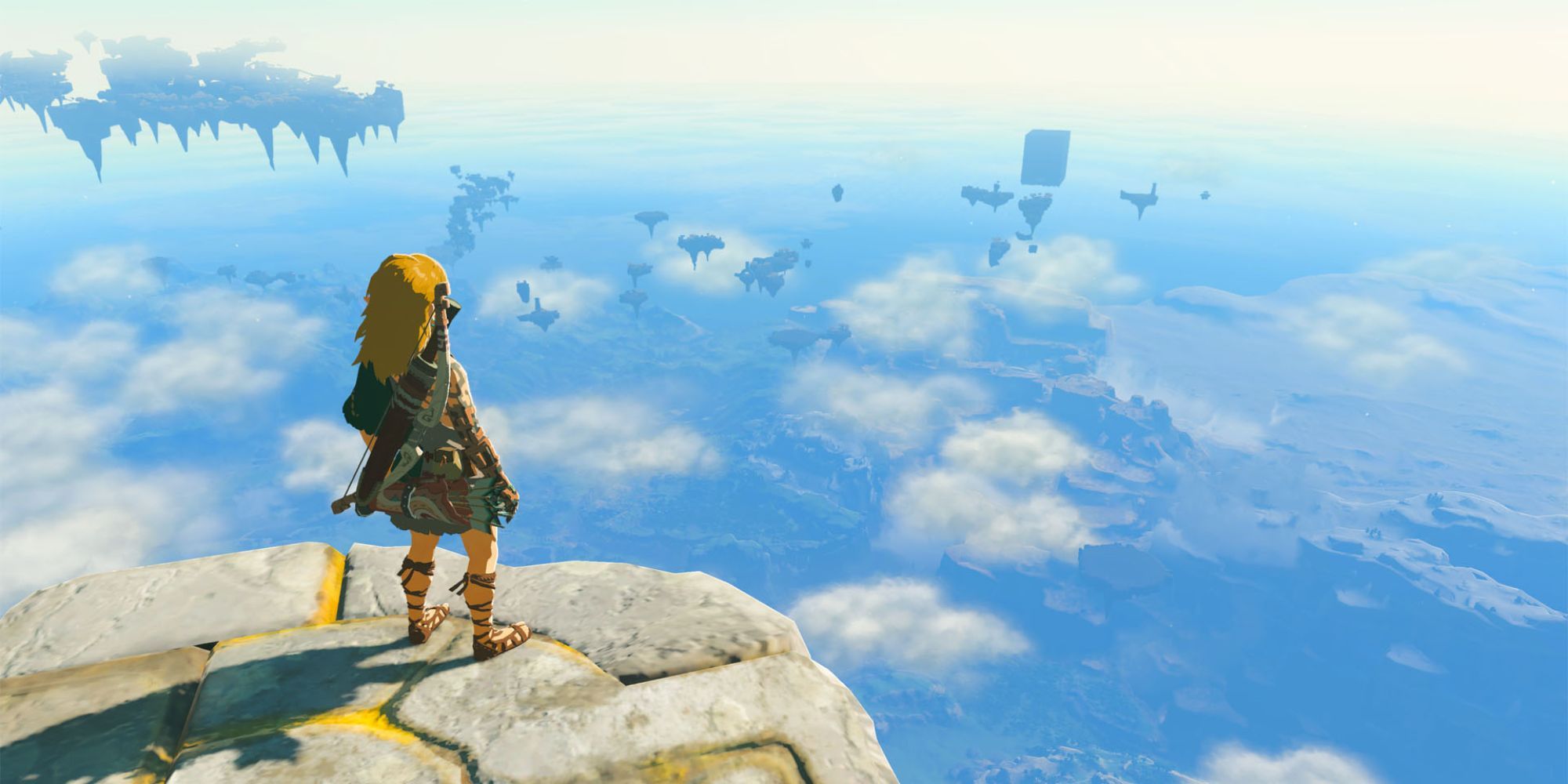 Link looking out at Hyrule in Tears of the Kingdom.