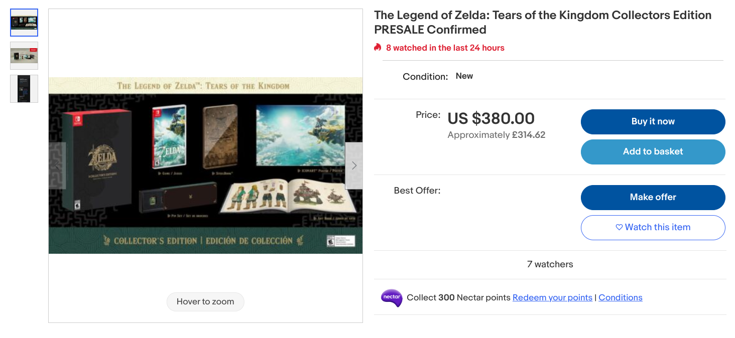Tears of the Kingdom's collector's edition being scalped for $380.
