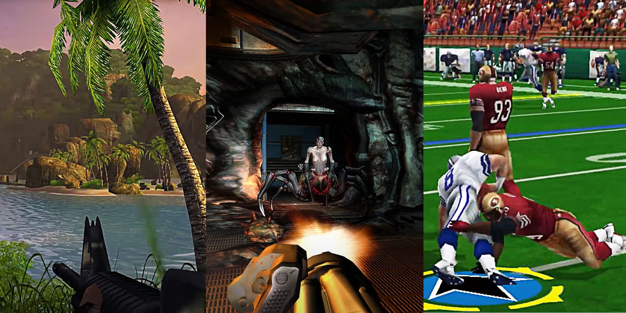 Hiding In The Bushes Far Cry; Shooting At Spider Monster Doom 3; Troy Aikman Sack NFL 2K
