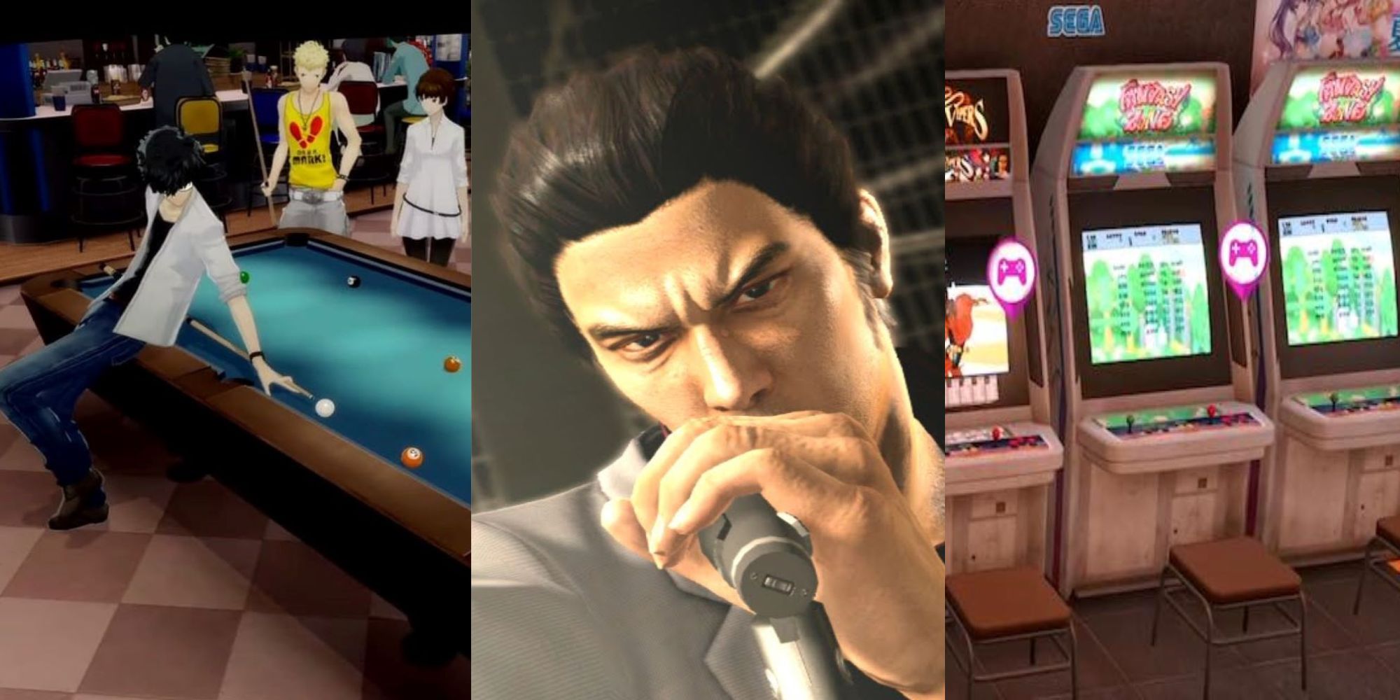Games With The Most Minigames Featuring Billiards from Persona 5 Royal, Karaoke from the Yakuza series, and Arcade from Lost Judgment