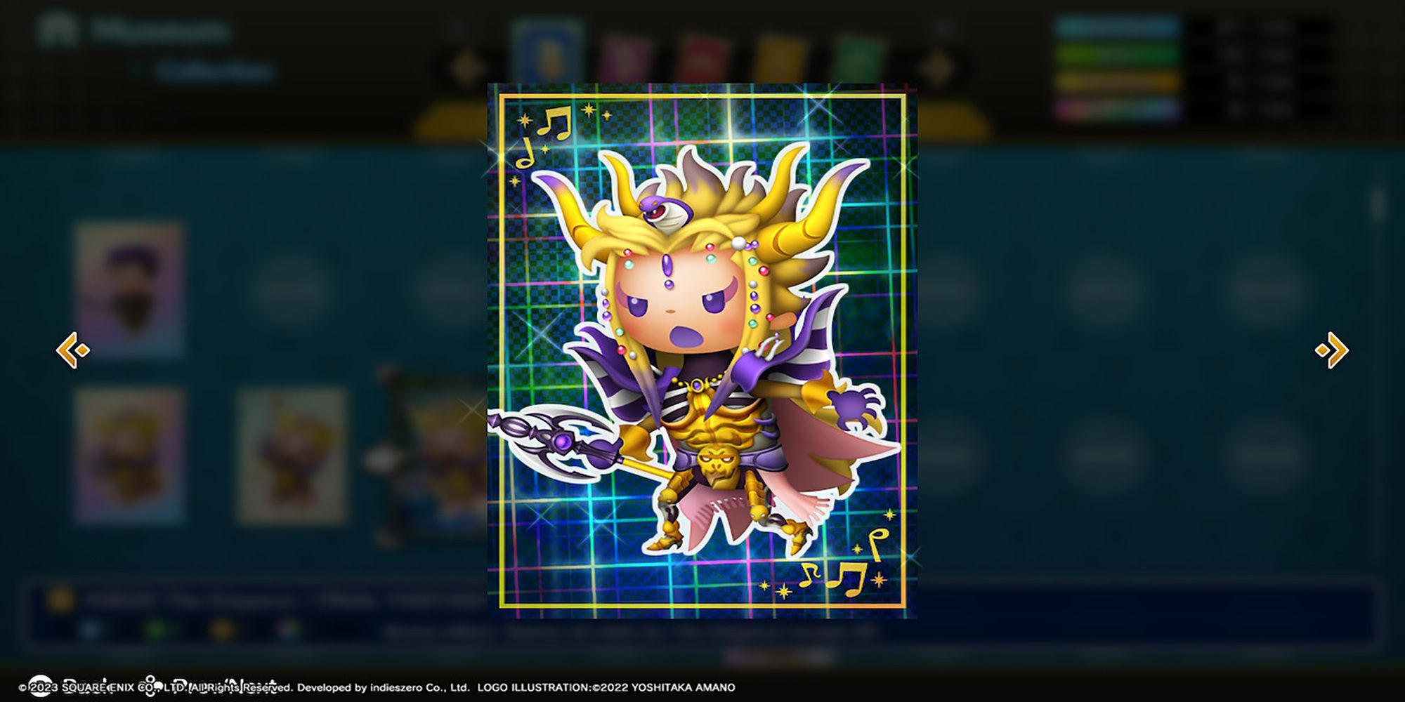 The Emperor lunges against a neon light background in this Character CollectaCard from Theatrhythm: Final Bar Line.