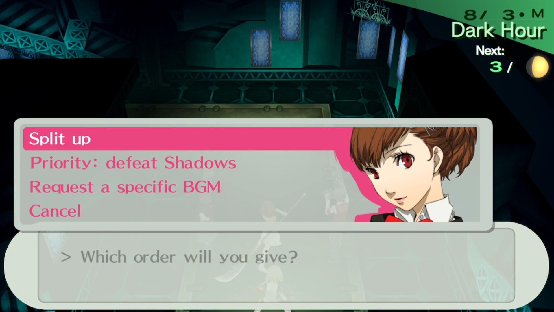 the female protagonist in tartarus giving the order to split the party in persona 3 portable