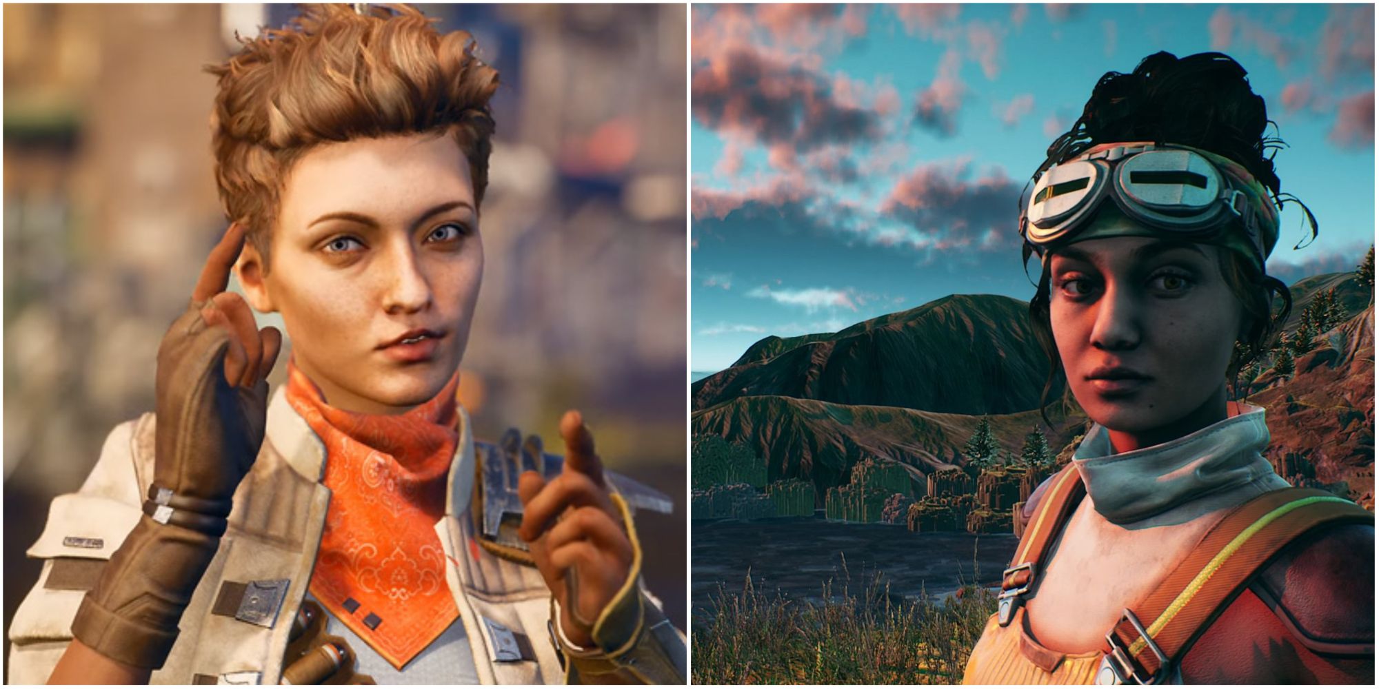 The Outer Worlds - Ellie giving finger guns and Parvarti looking at the camera