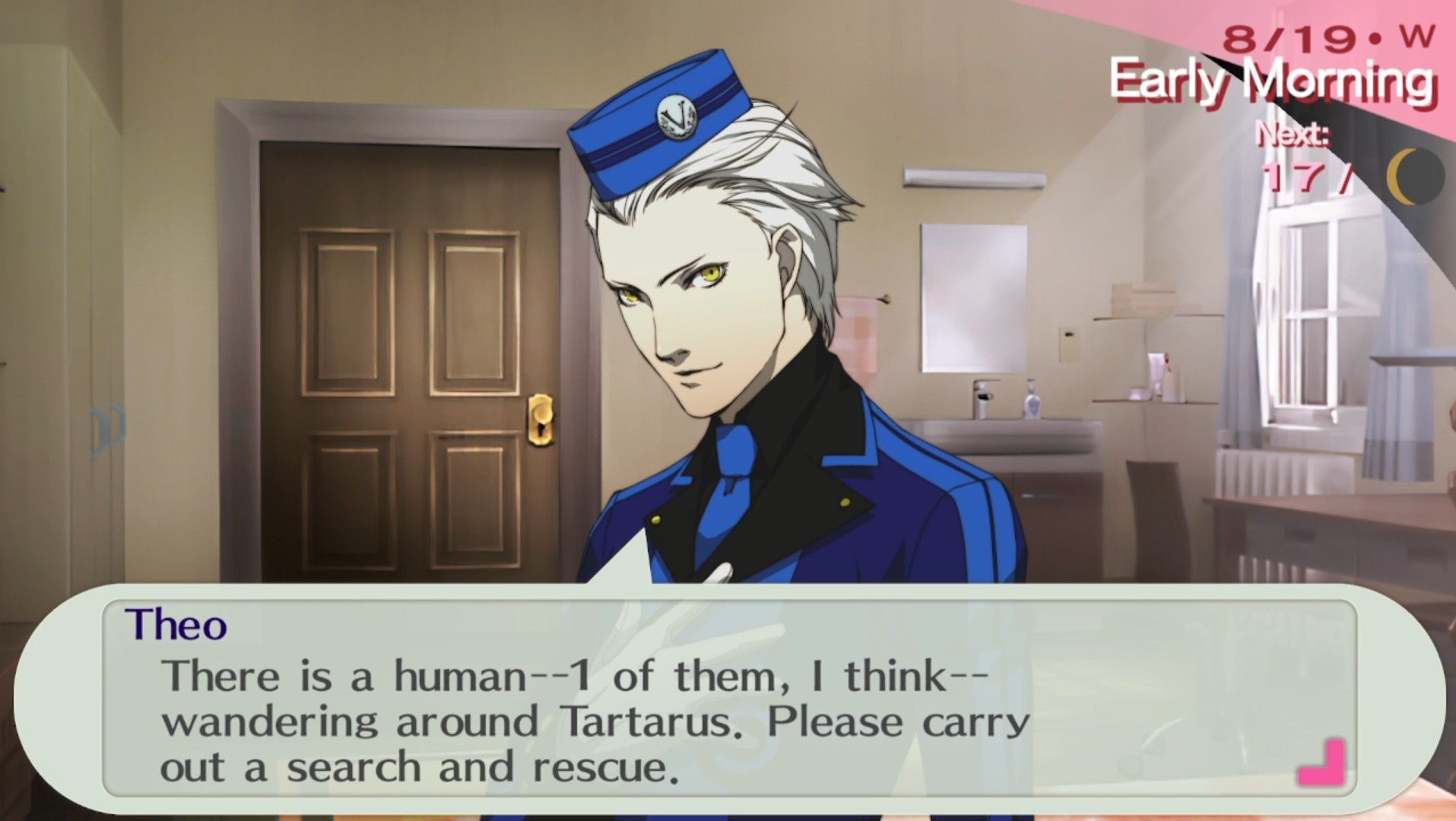 theodore telling the female protagonist someone has gone missing in persona 3 portable