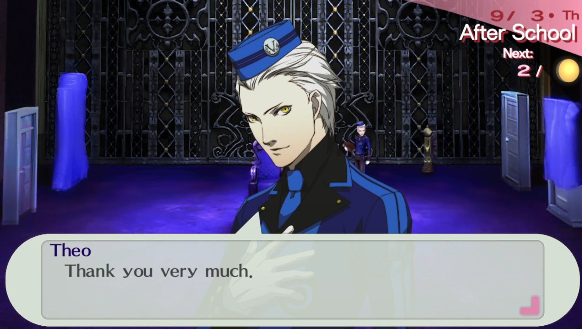 theodore thanking the female protagonist for accepting his request in persona 3 portable