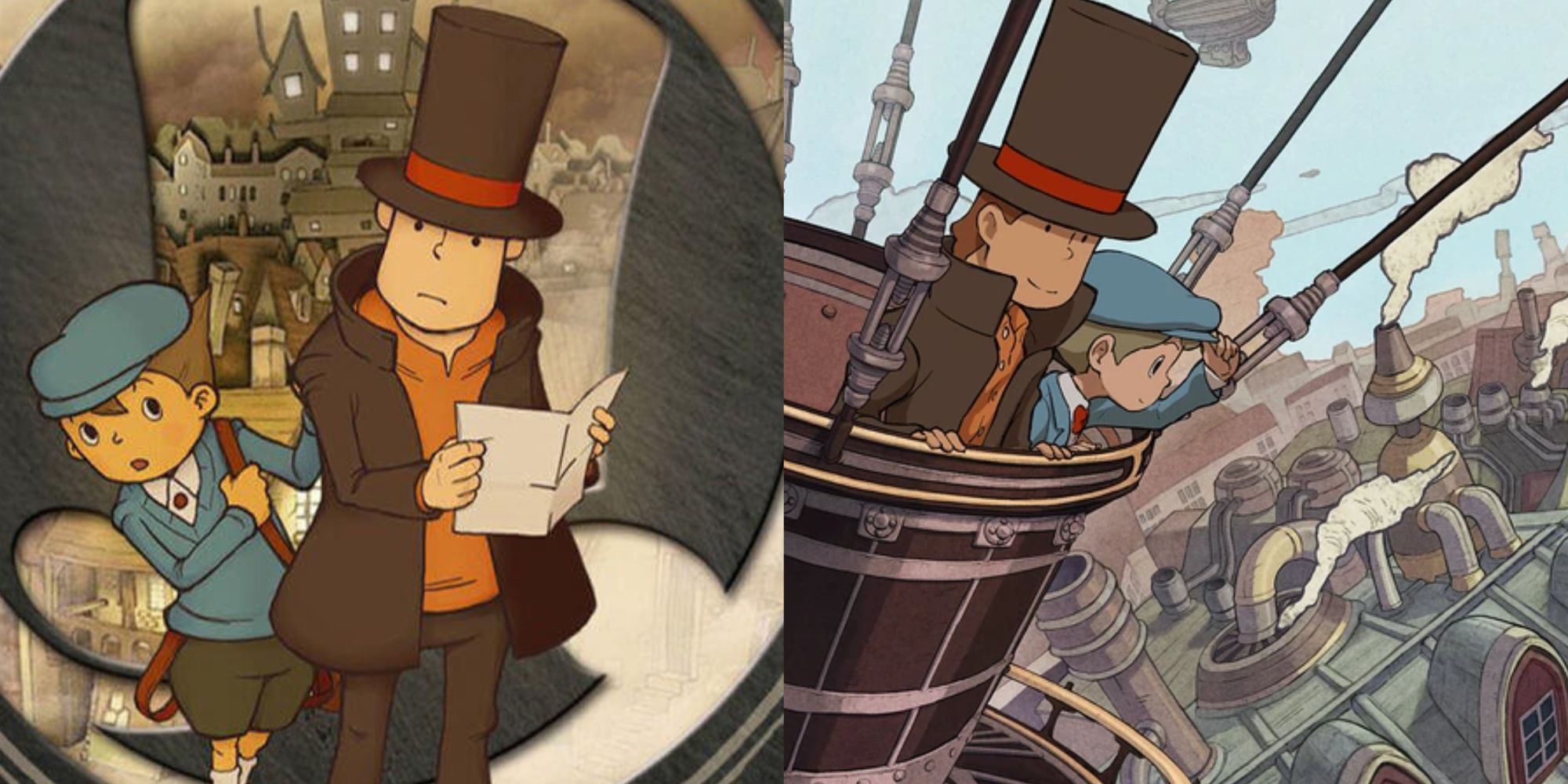 professor layton and the curious village and the new world of steam key art with layton and luke