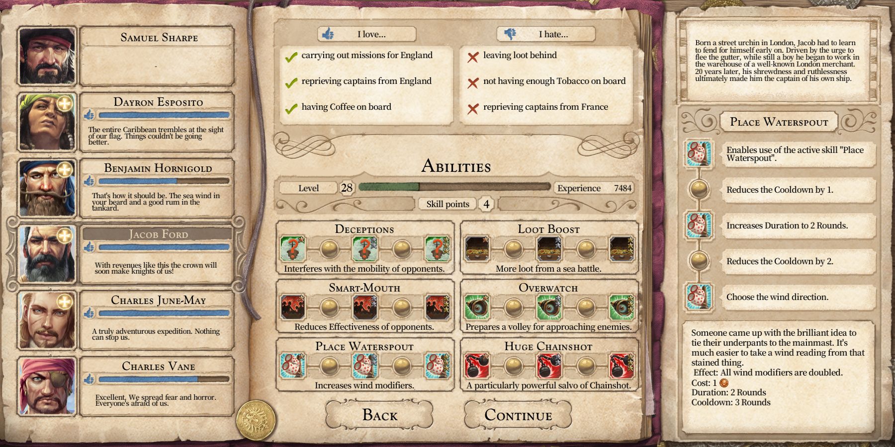 jacob ford's skill tree in tortuga