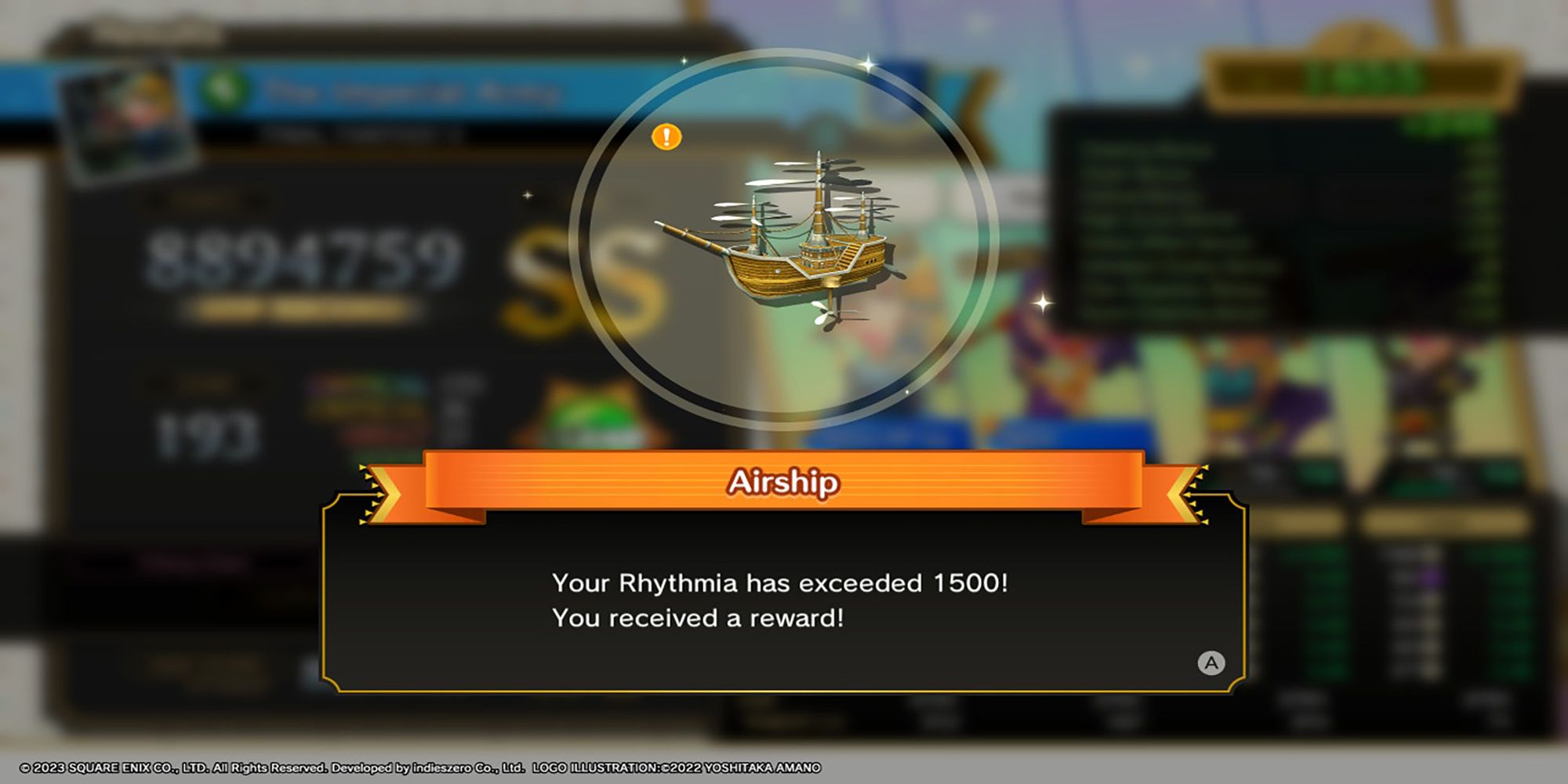 A player unlocks their first airship after exceeding 1,500 Rhythmia in Theatrhythm: Final Bar Line.