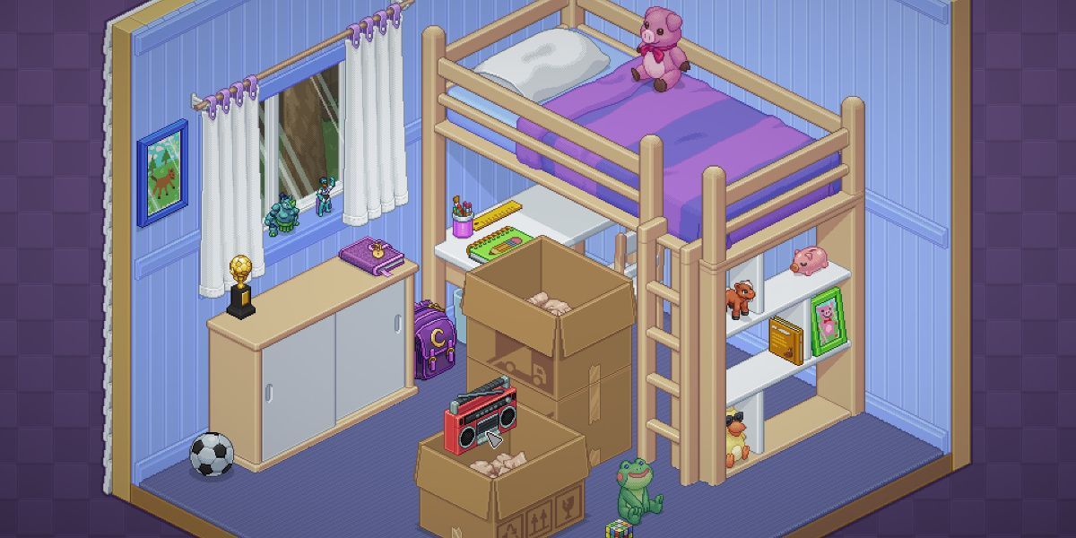 Unpacking Screenshot Of Blue Bedroom With Moving Boxes