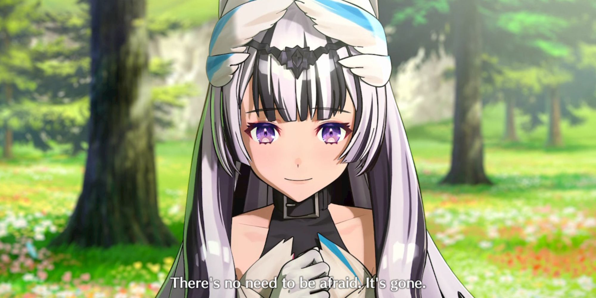 Fire Emblem Engage a silver-haired woman with purple eyes
