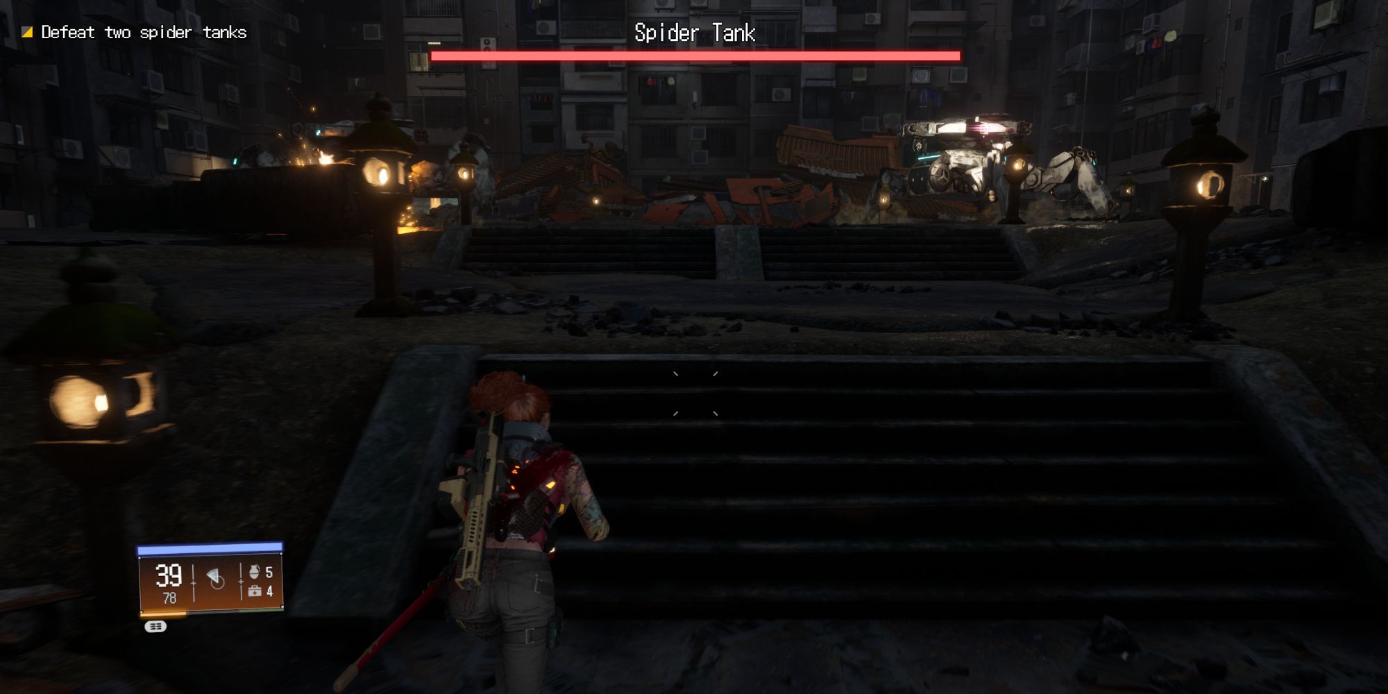 An image showing Stone running toward two Spider Tanks in Wanted: Dead