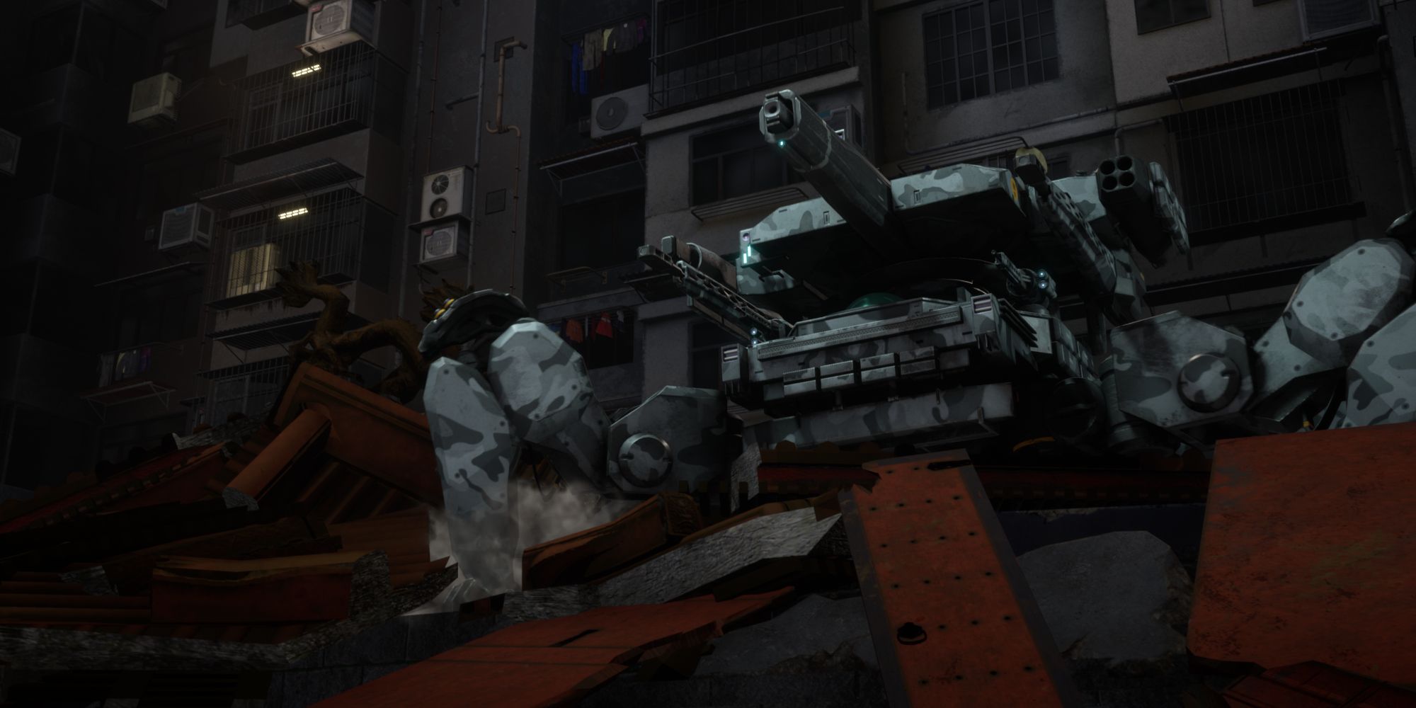 A undershot of one of the two Spider Tanks during the Dual Spider Tanks encounter in Wanted: Dead