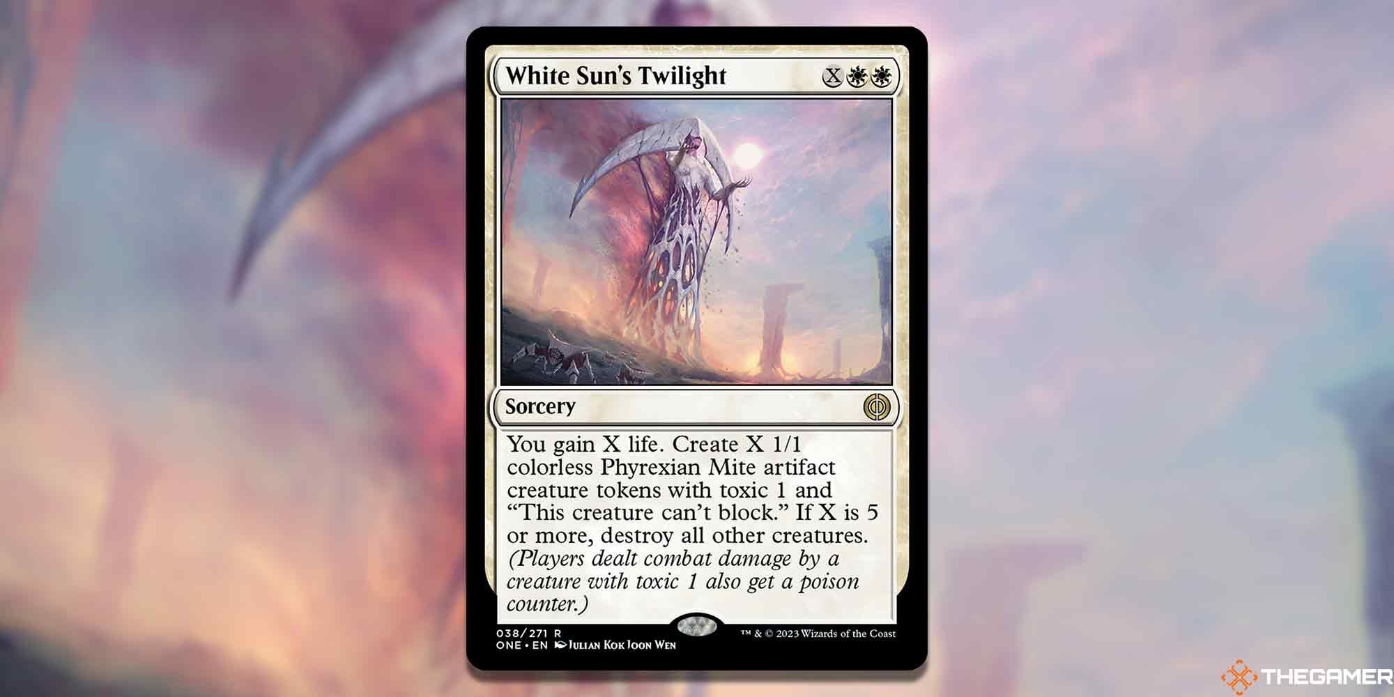 Image of the White Sun's Twilight card in Magic: The Gathering, with art by Julian Kok Joon Wen