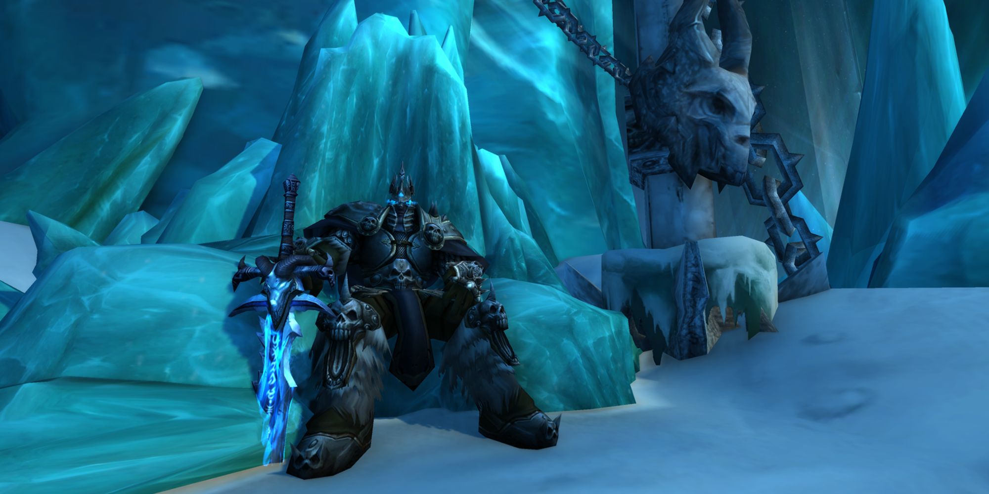 World of Warcraft Arthas sitting on Frozen Throne