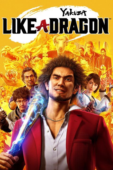 Yakuza Like a Dragon cover that depicts Kasuga front and center and the team behind him.