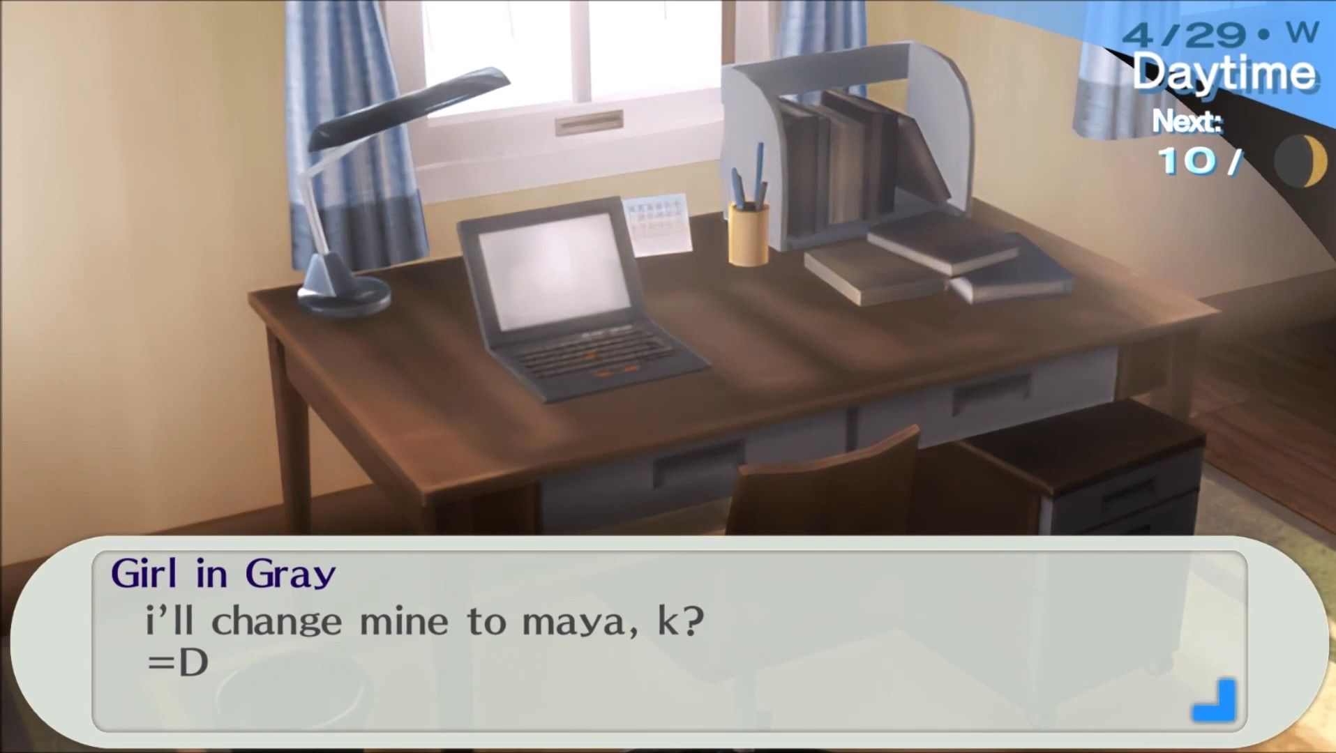 your online friend changing her name to maya in persona 3 portable