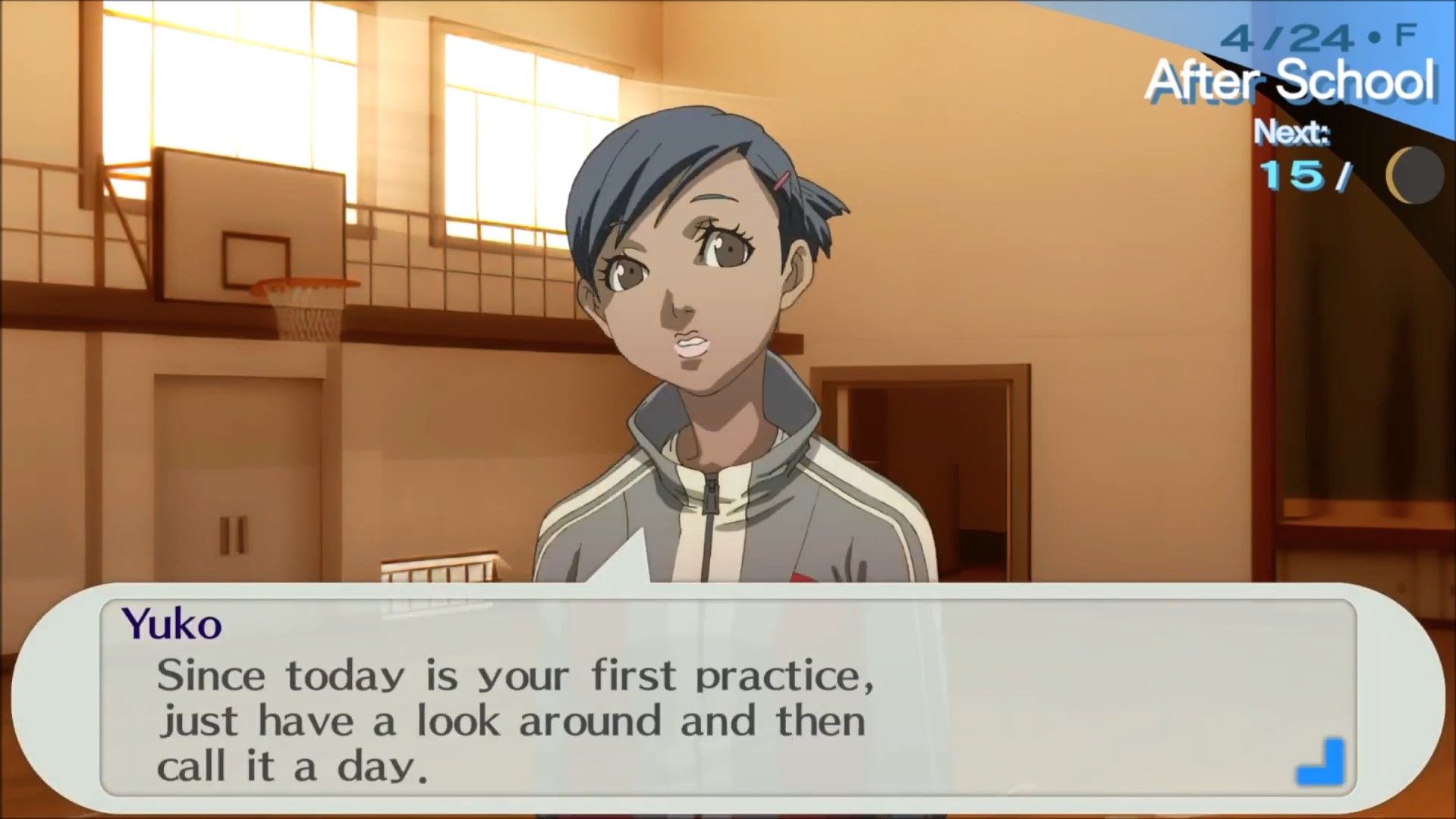 yuko at kendo practice showing you the gym in persona 3 portable