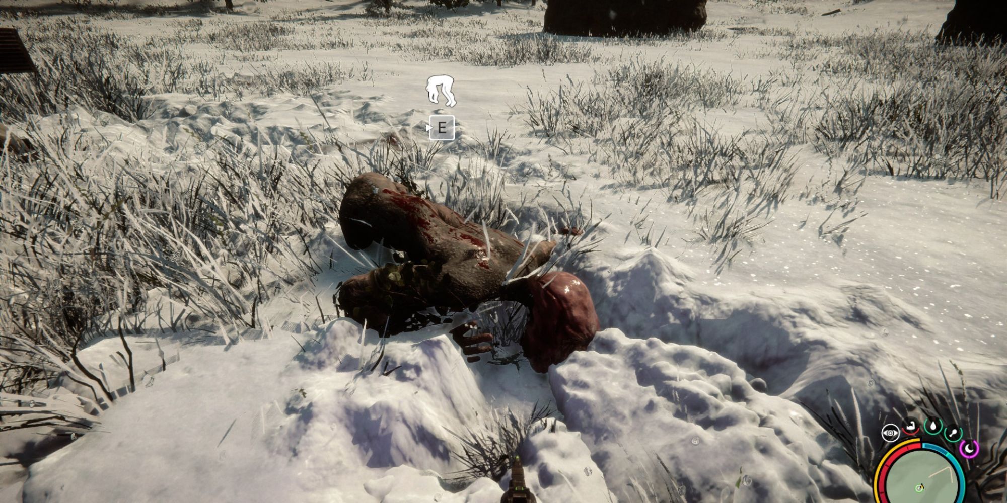 A dead cannibal with mutations on the snow