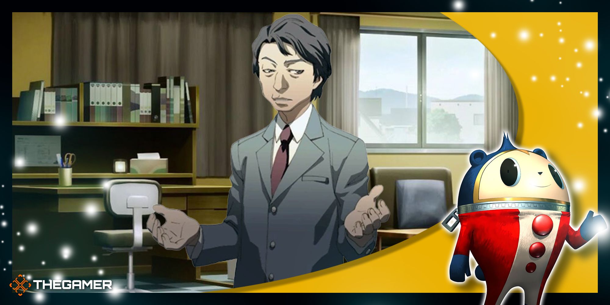 president tanaka sprite over yu's room in persona 4 golden with our gold teddie p4g frame