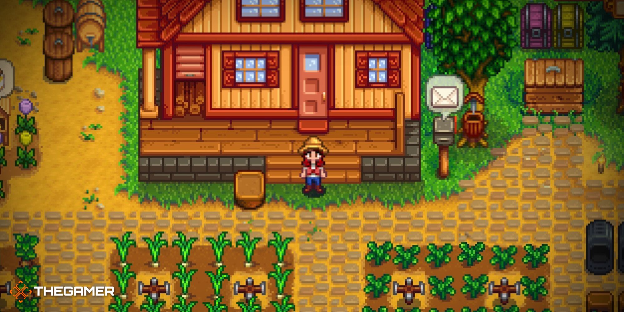 Stardew Valley - The Main Character Standing In The Farm In Front Of Their House