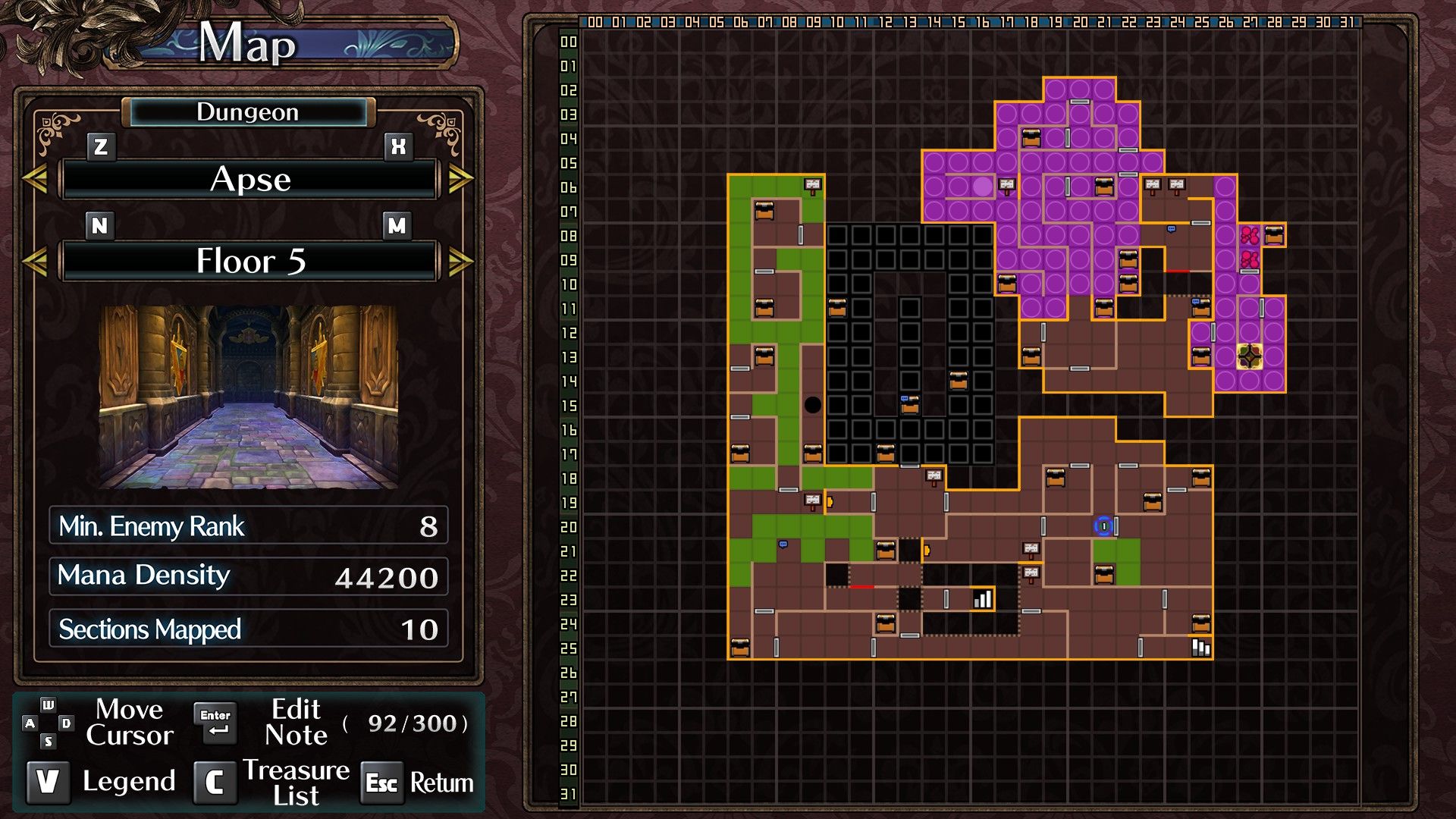 The map location of Suuya's Mirror in Labyrinth Of Galleria: The Moon Society.