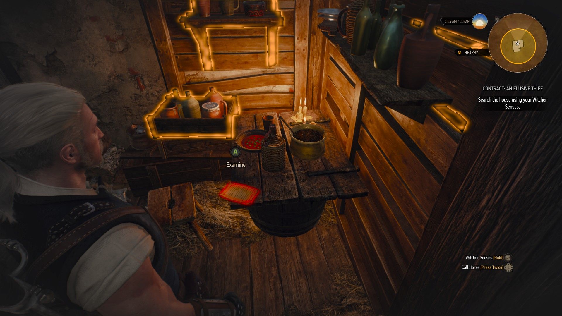 Geralt's Witcher Senes highlight a letter on a table inside a modest house in the outskirts of Novigrad.