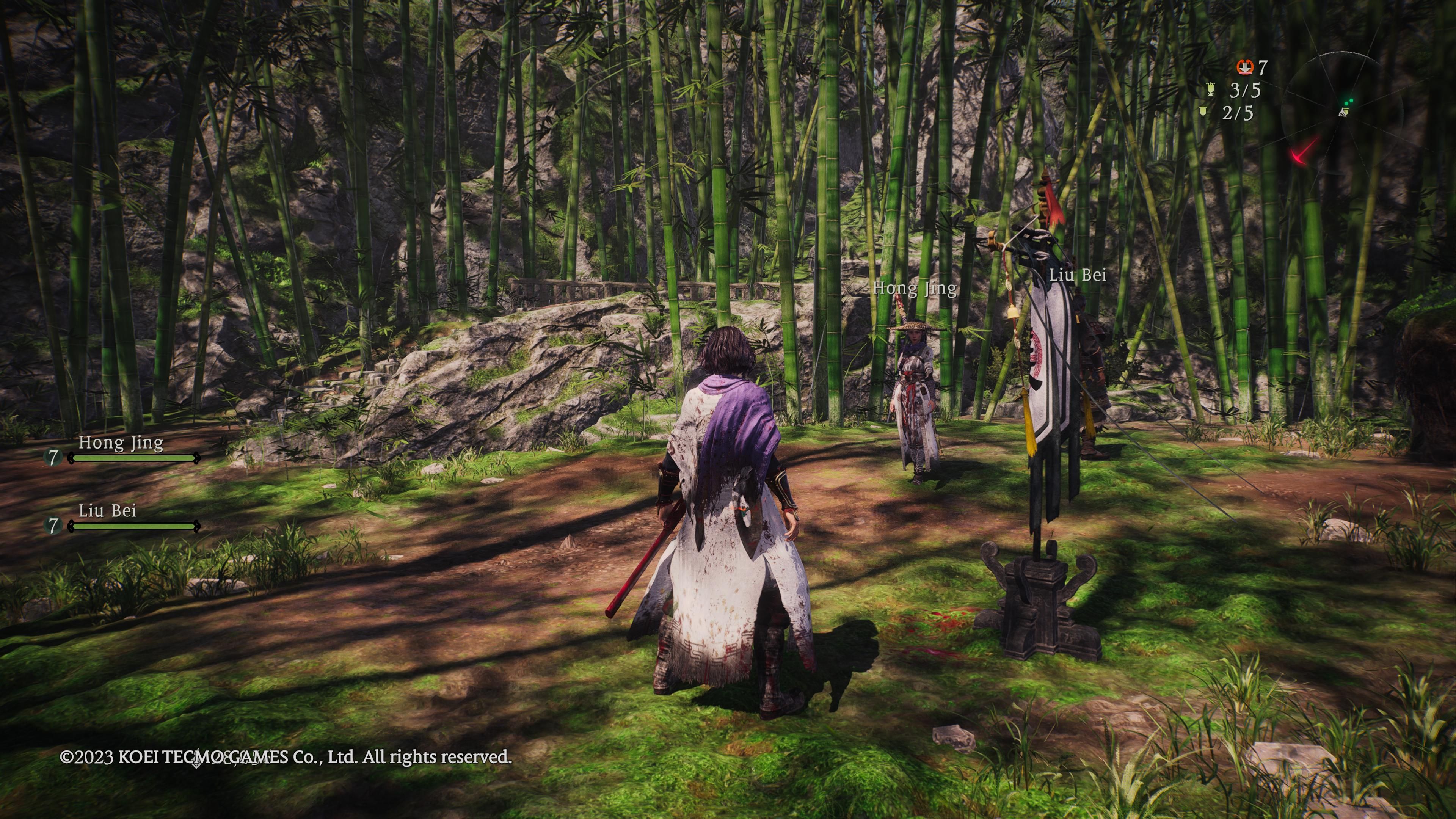 Wo Long: Fallen Dynasty — наш персонаж стоит на поляне, окруженной бамбуком.