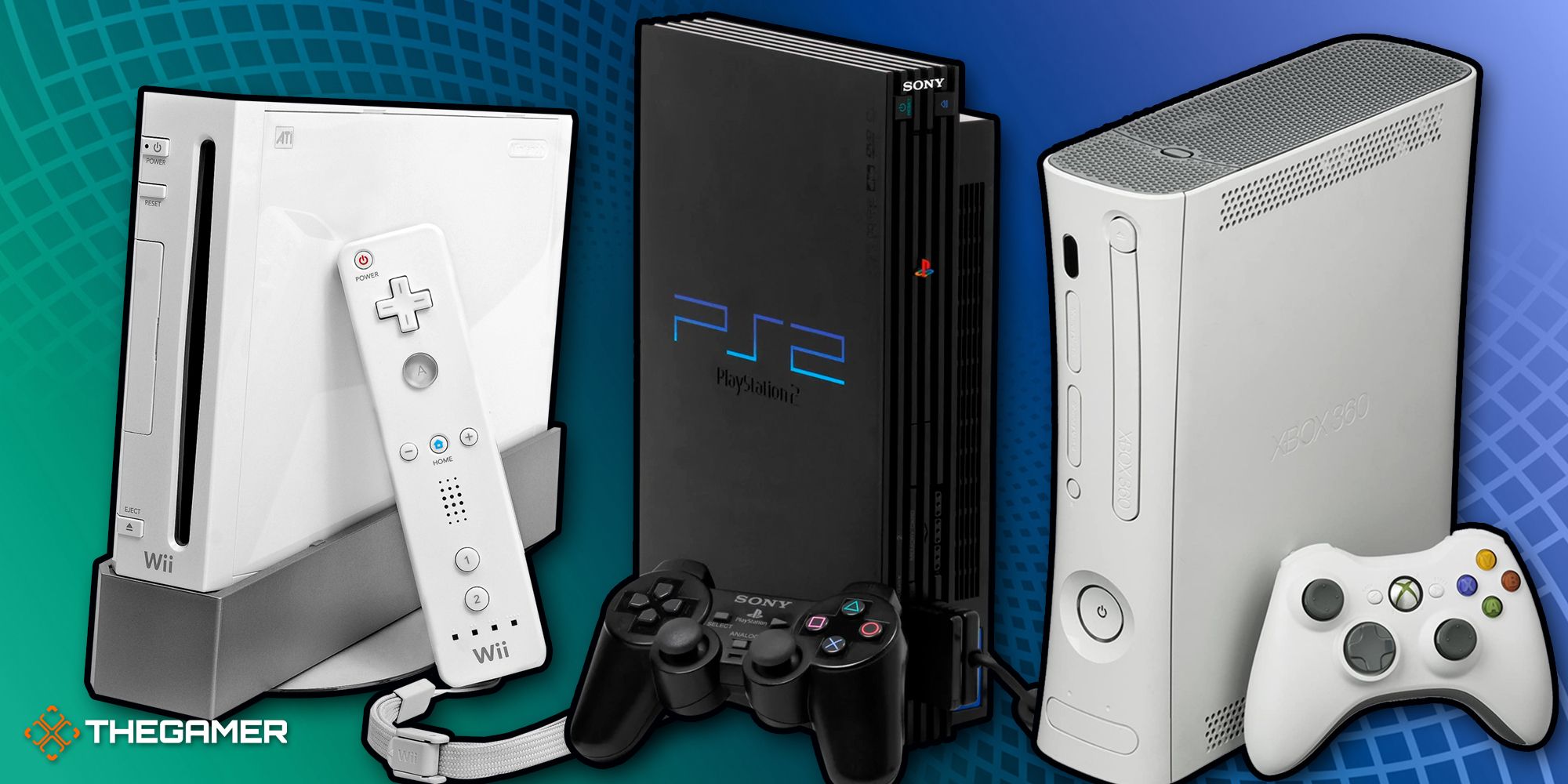 Pictures of Nintendo Wii, Playstation 2 and Xbox 360.