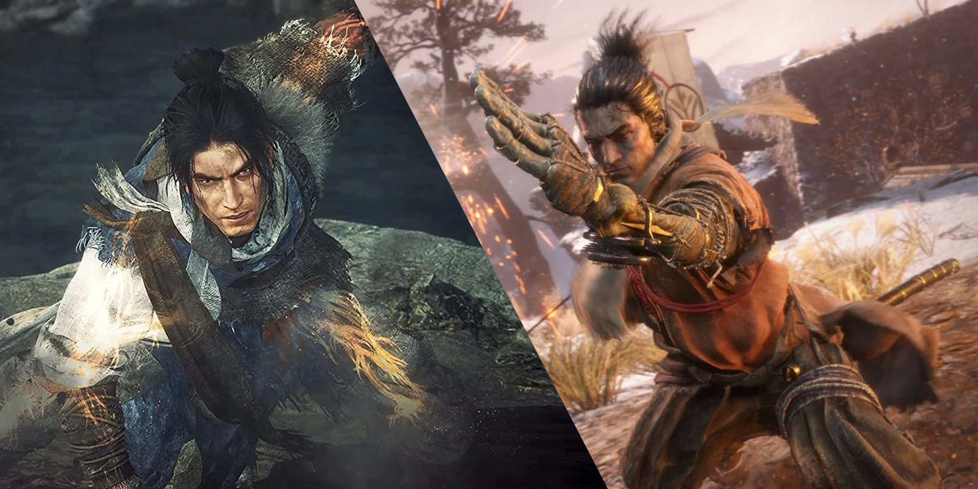 A Split Image Depicting Heroes From Wo Long And Sekiro Attacking 1 