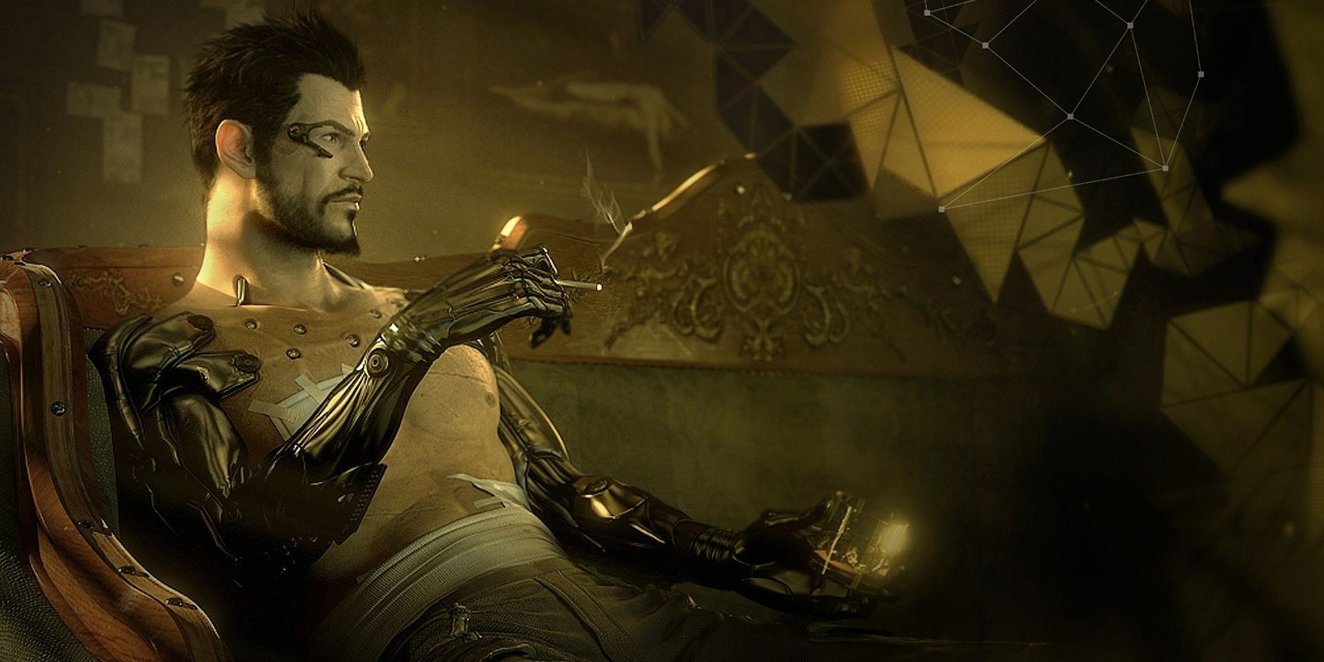 Adam Jensen smoking in Deus Ex Human Revolution