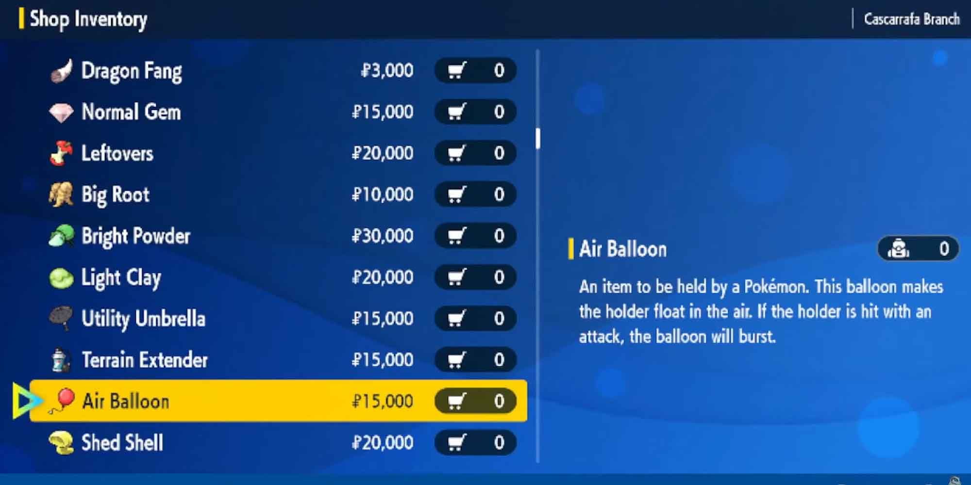The Air Balloon item in Pokemon Scarlet