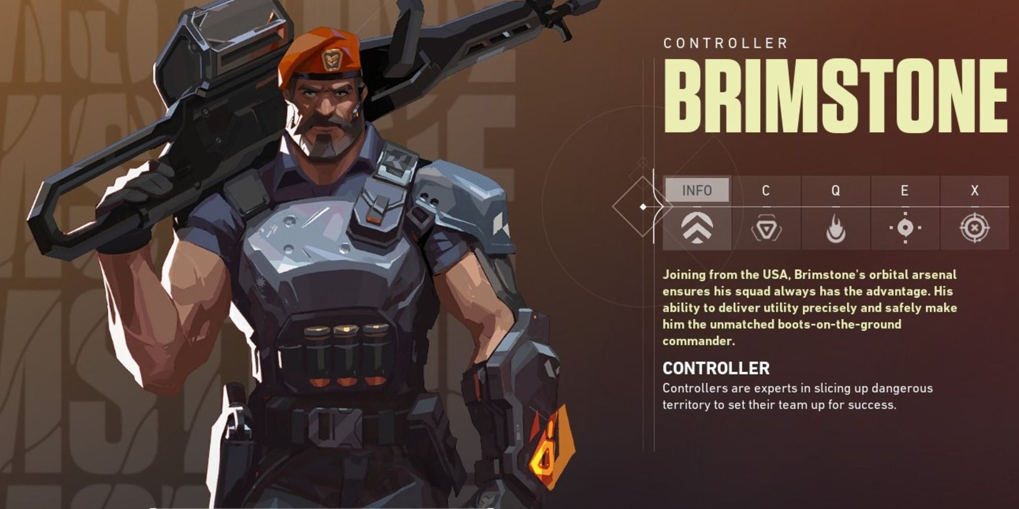 An image of Valorant's Brimstone agent menu.